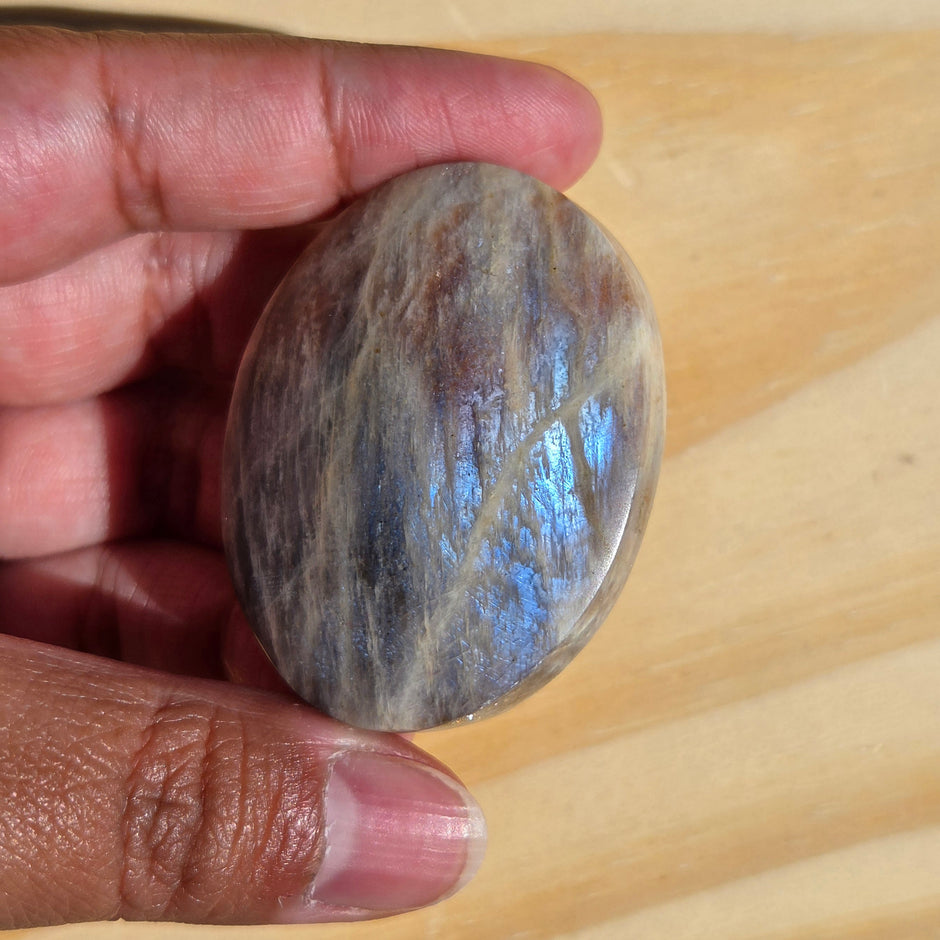 Grey Moonstone Palmstone with Blue Flash | Option J