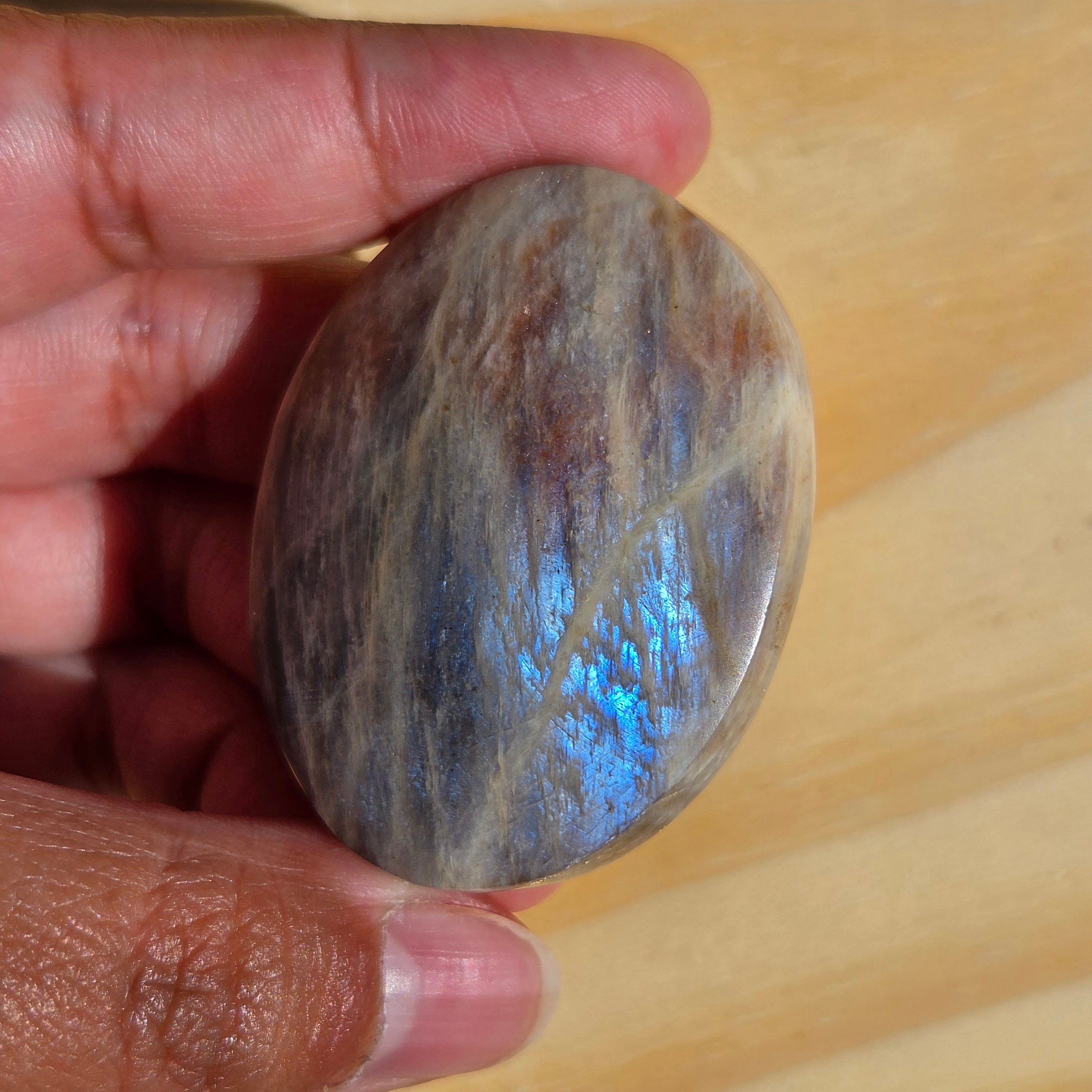 Grey Moonstone Palmstone with Blue Flash | Option J