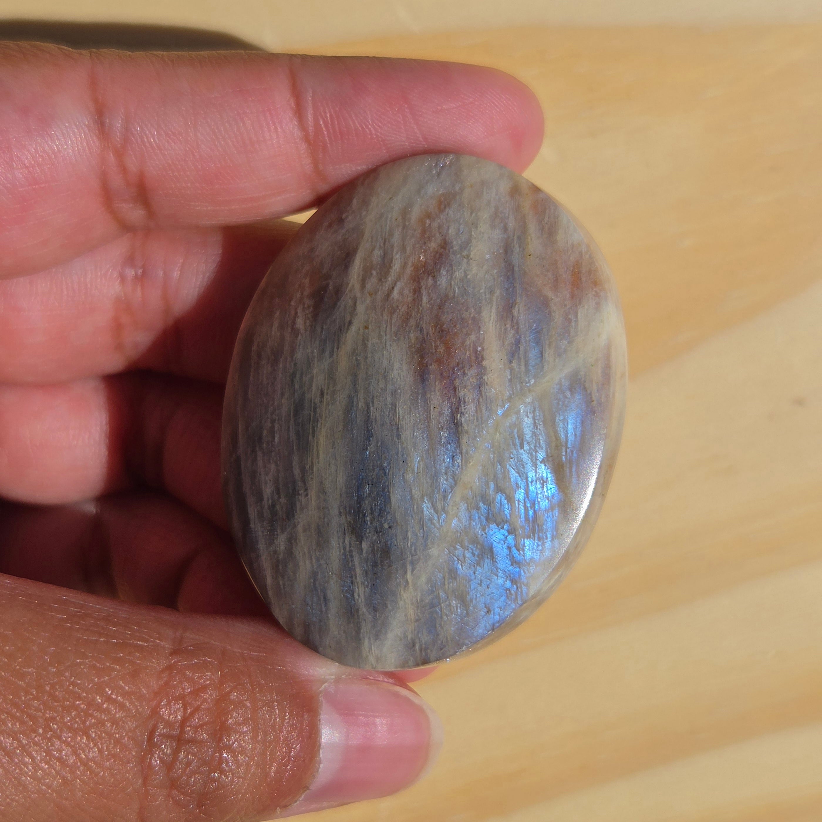 Grey Moonstone Palmstone with Blue Flash | Option J