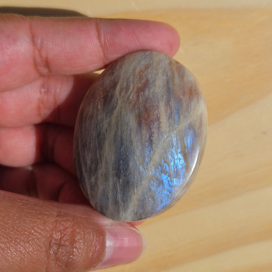 Grey Moonstone Palmstone with Blue Flash | Option J