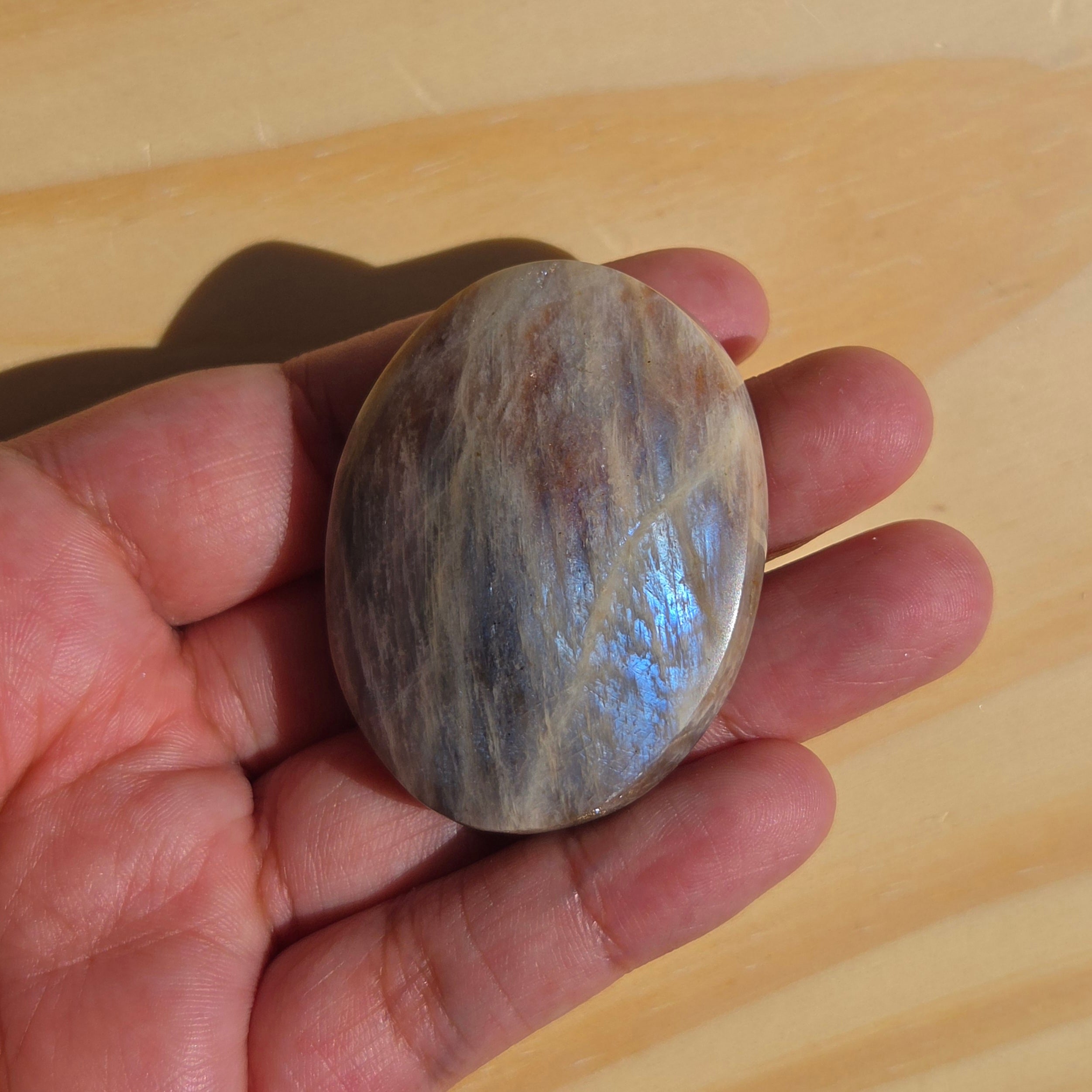 Grey Moonstone Palmstone with Blue Flash | Option J