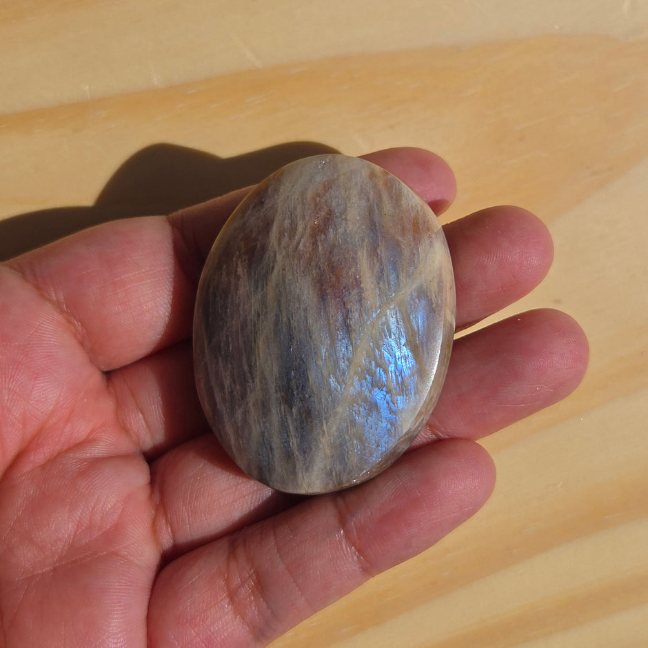Grey Moonstone Palmstone with Blue Flash | Option J