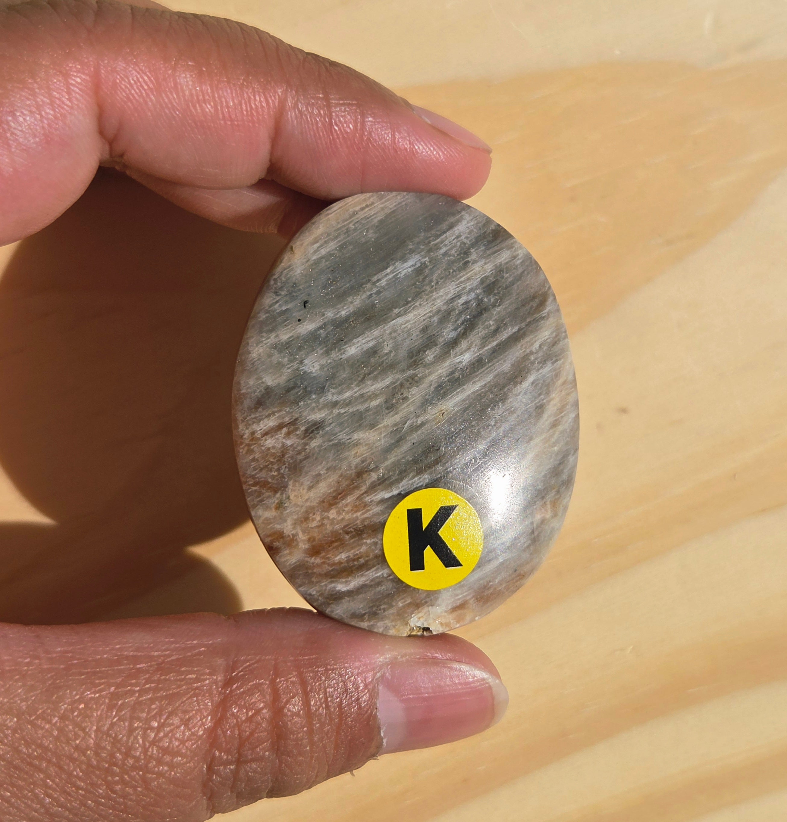 Grey Moonstone Palmstone with Blue Flash | Option K