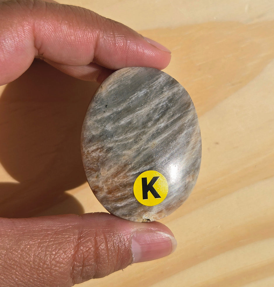 Grey Moonstone Palmstone with Blue Flash | Option K