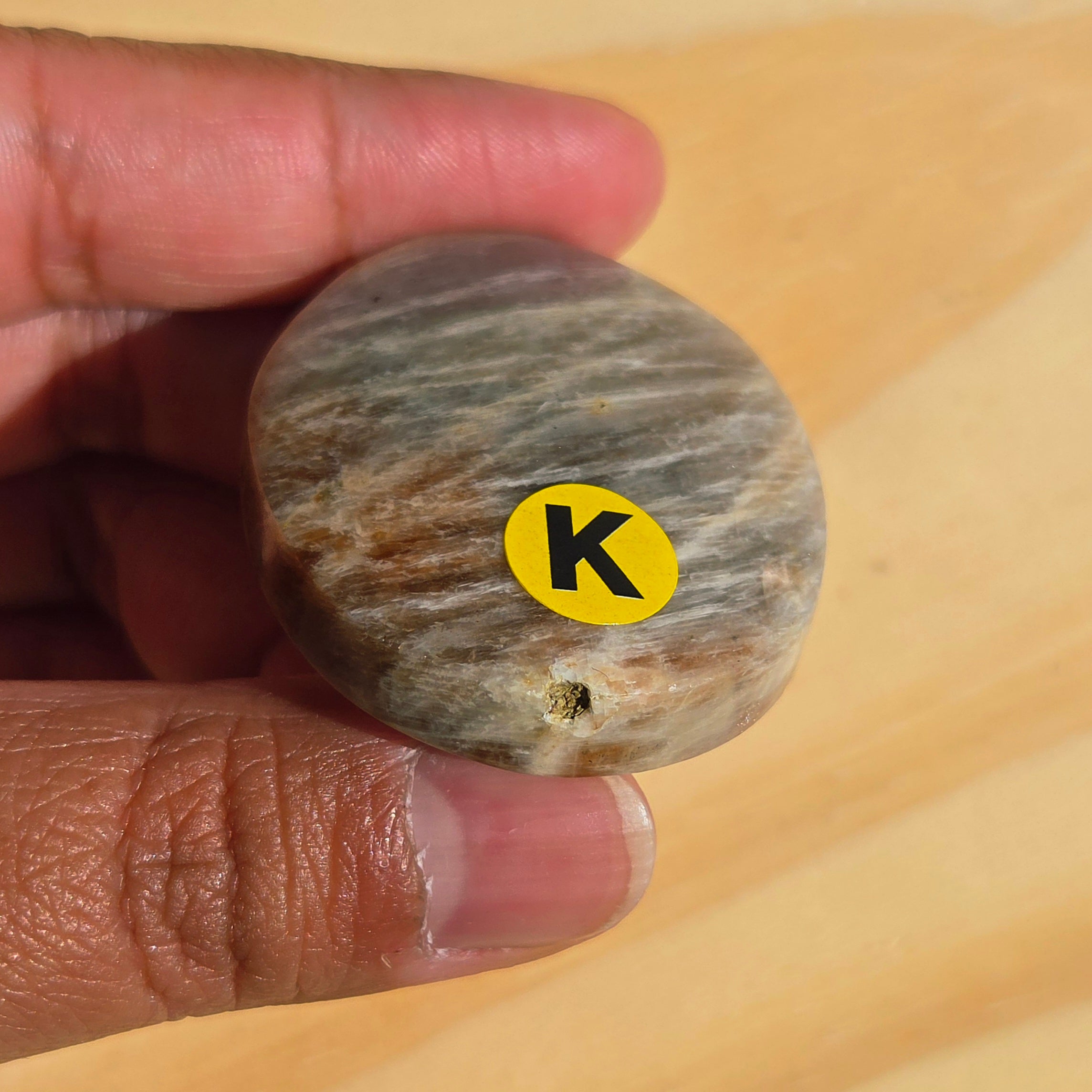 Grey Moonstone Palmstone with Blue Flash | Option K