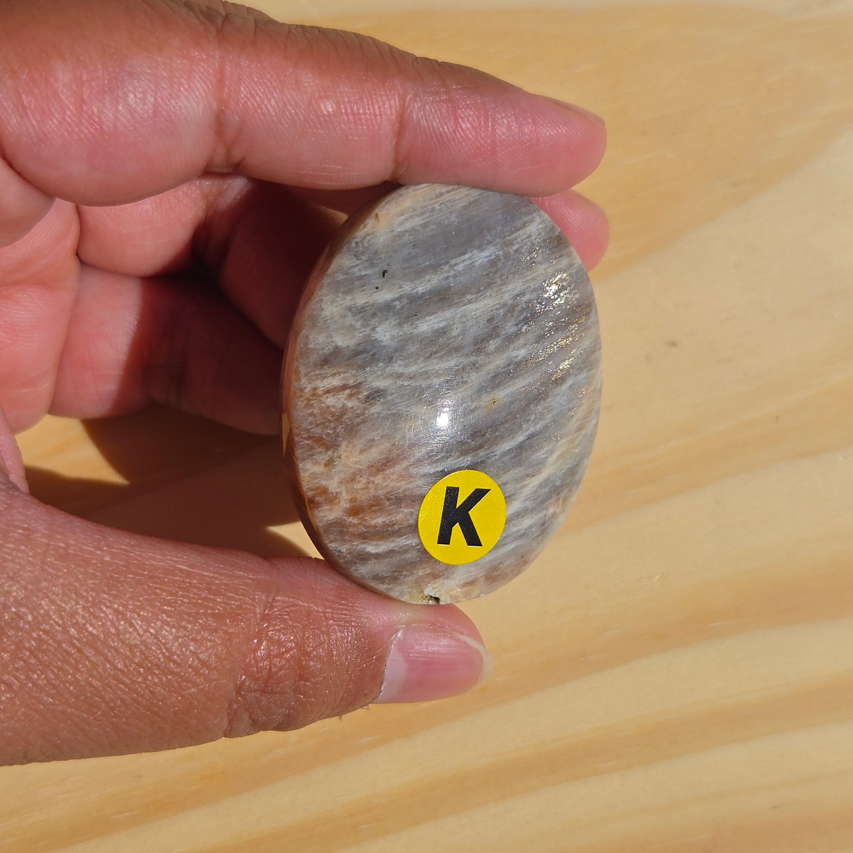 Grey Moonstone Palmstone with Blue Flash | Option K