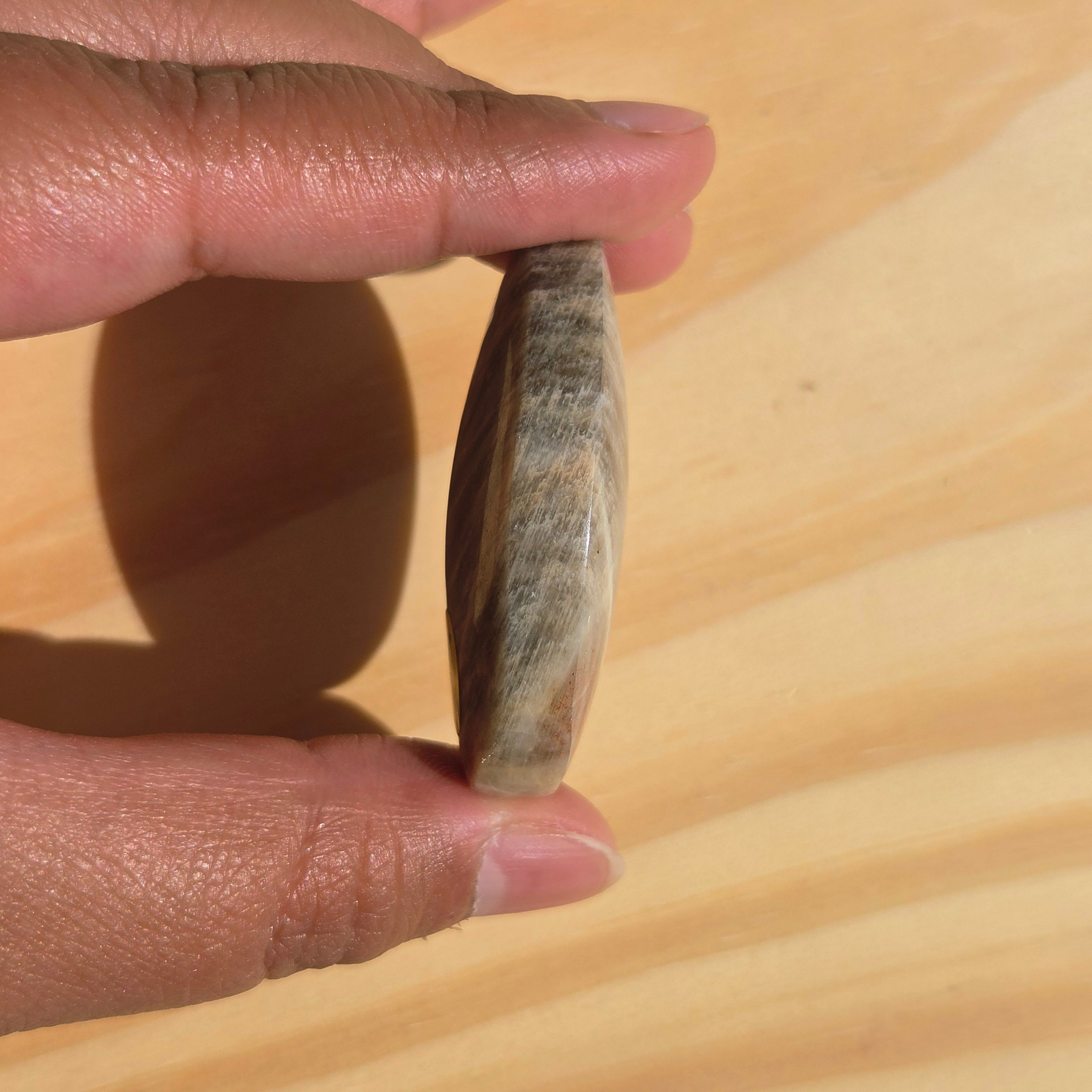 Grey Moonstone Palmstone with Blue Flash | Option K