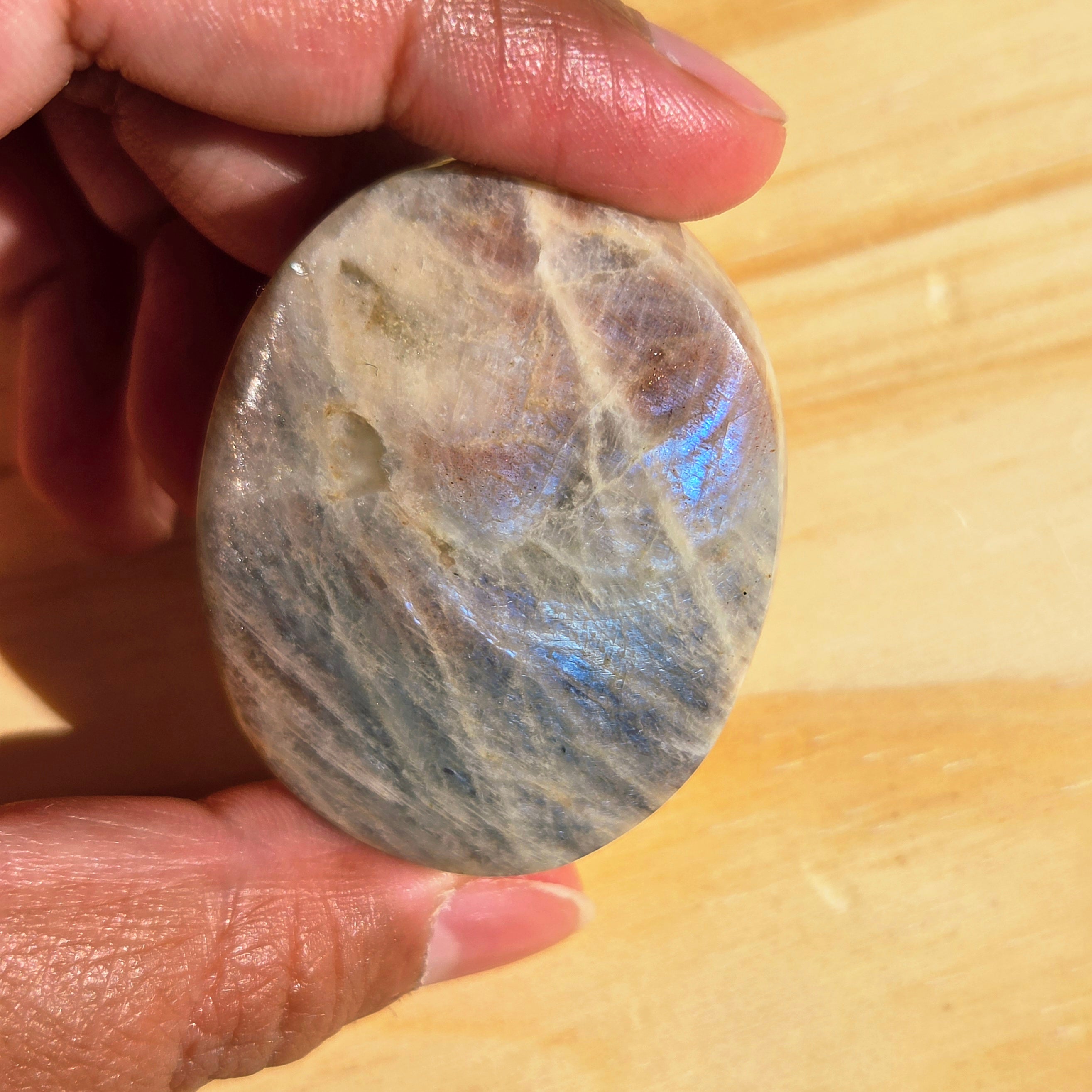 Grey Moonstone Palmstone with Blue Flash | Option K