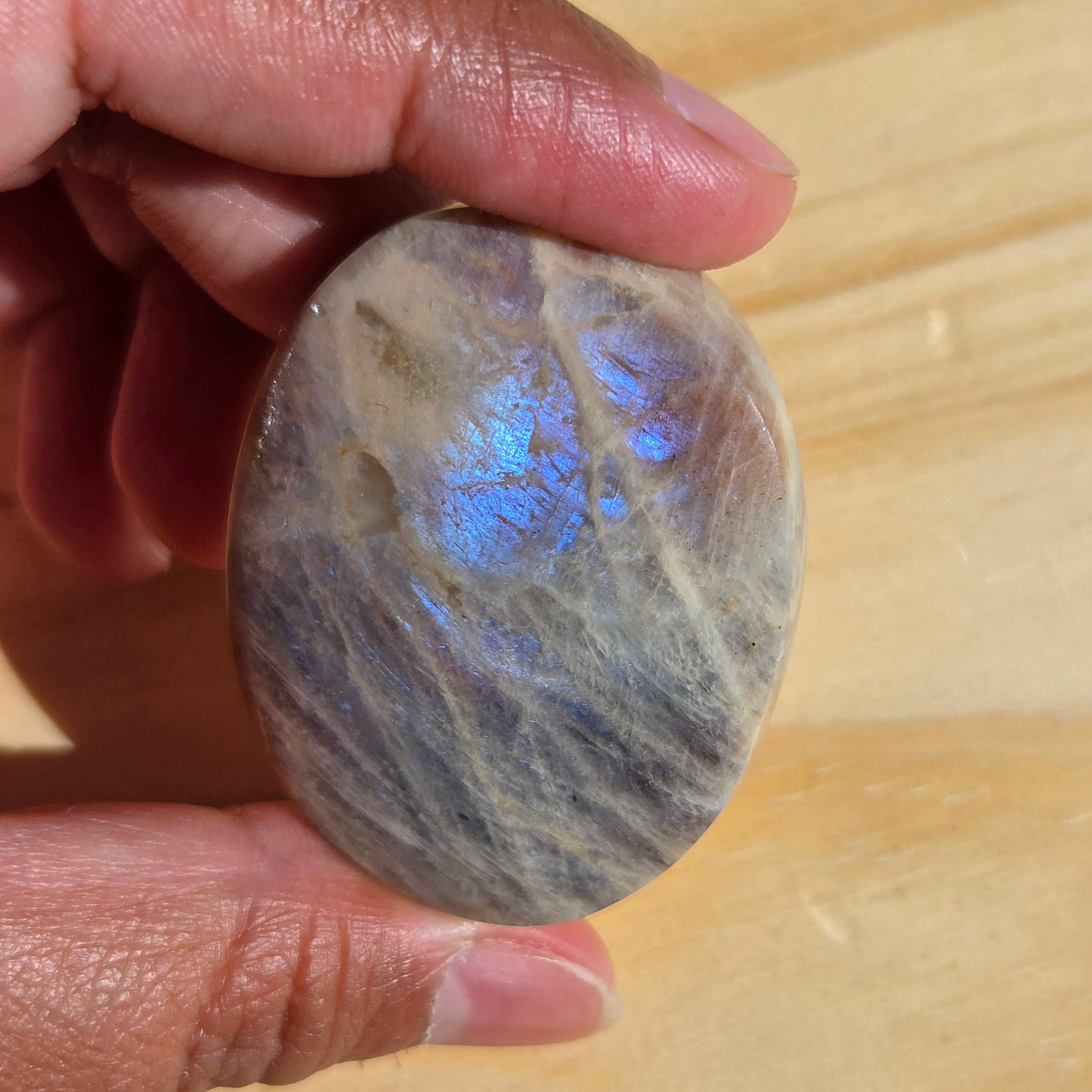 Grey Moonstone Palmstone with Blue Flash | Option K