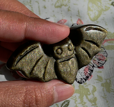 Gold Sheen Obsidian Bat - One Individual Bat Carving