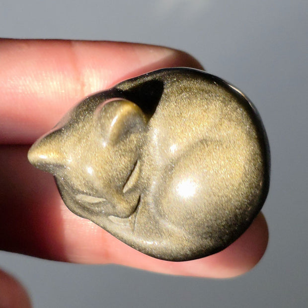 Gold Sheen Obsidian Cat- One Individual Cat Carving
