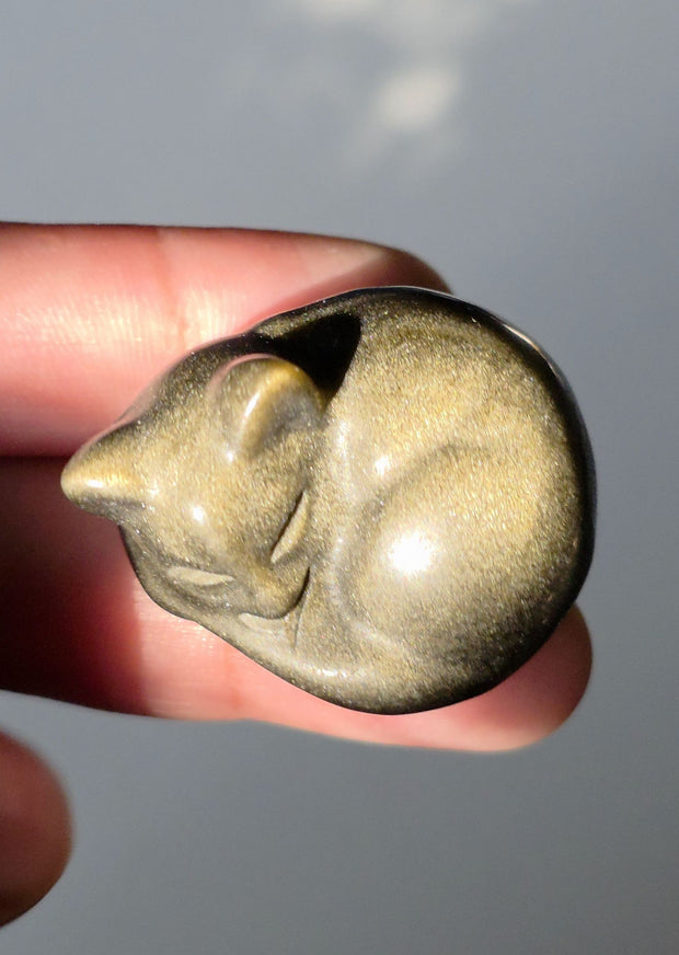 Gold Sheen Obsidian Cat- One Individual Cat Carving