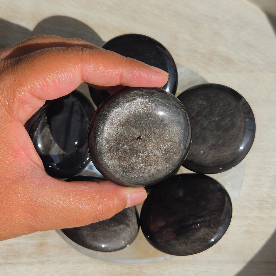 Silver Sheen Obsidian Cookie Palmstone | One Individual Cookie Palmstone