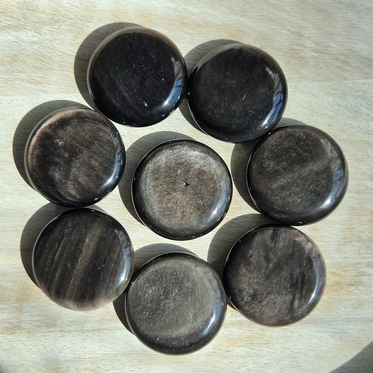 Silver Sheen Obsidian Cookie Palmstone | One Individual Cookie Palmstone