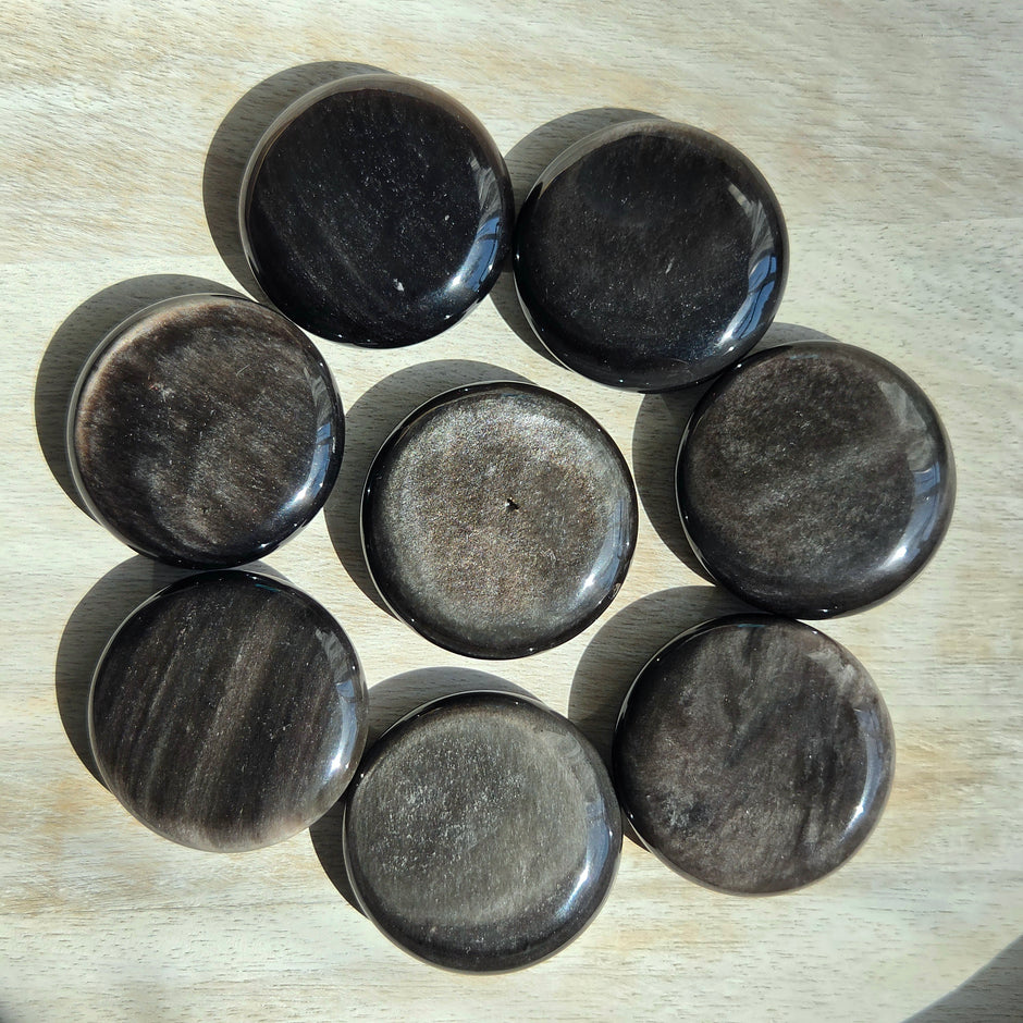 Silver Sheen Obsidian Cookie Palmstone | One Individual Cookie Palmstone