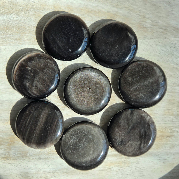 Silver Sheen Obsidian Cookie Palmstone | One Individual Cookie Palmstone