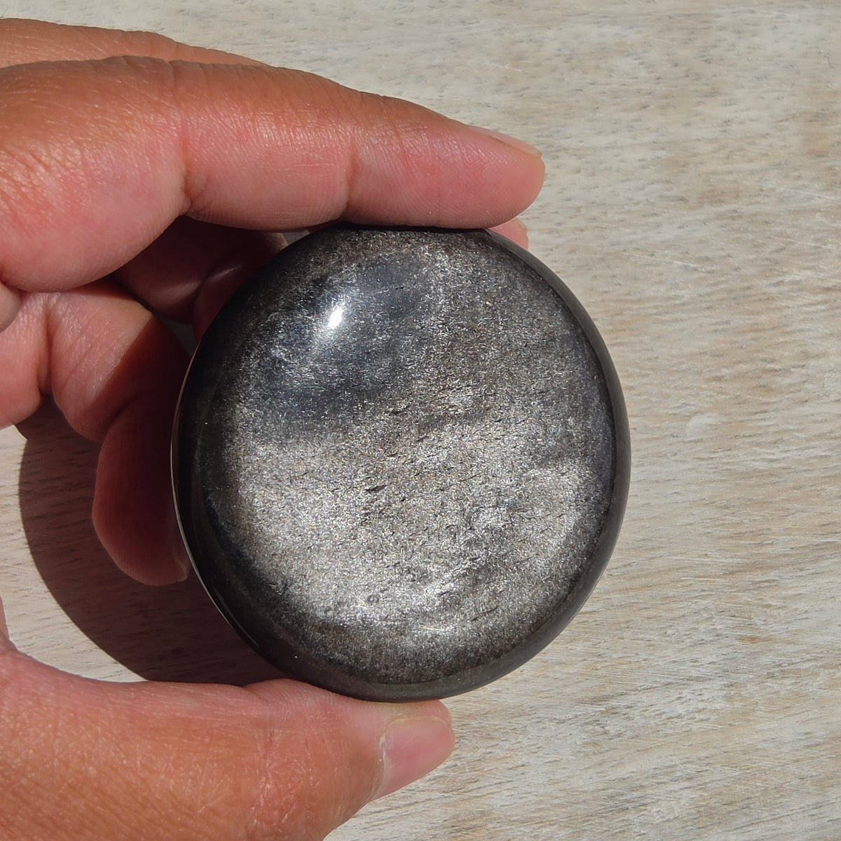 Silver Sheen Obsidian Cookie Palmstone | One Individual Cookie Palmstone
